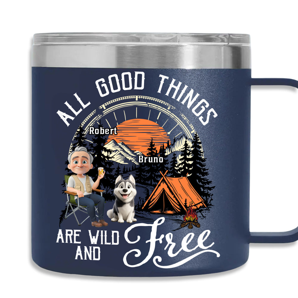 Custom Christmas Birthday Gifts For Dog Lovers • Wild And Free - Personalized 14oz Stainless Steel Tumbler With Handle