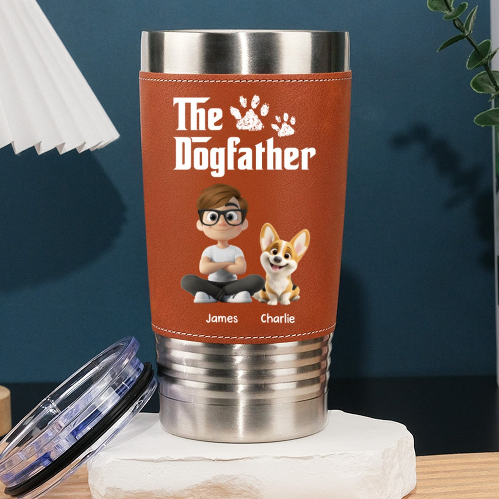 Custom Christmas Birthday Gifts For Dog Dad, Dog Lovers • Cool Dog Father - Personalized Leather Tumbler