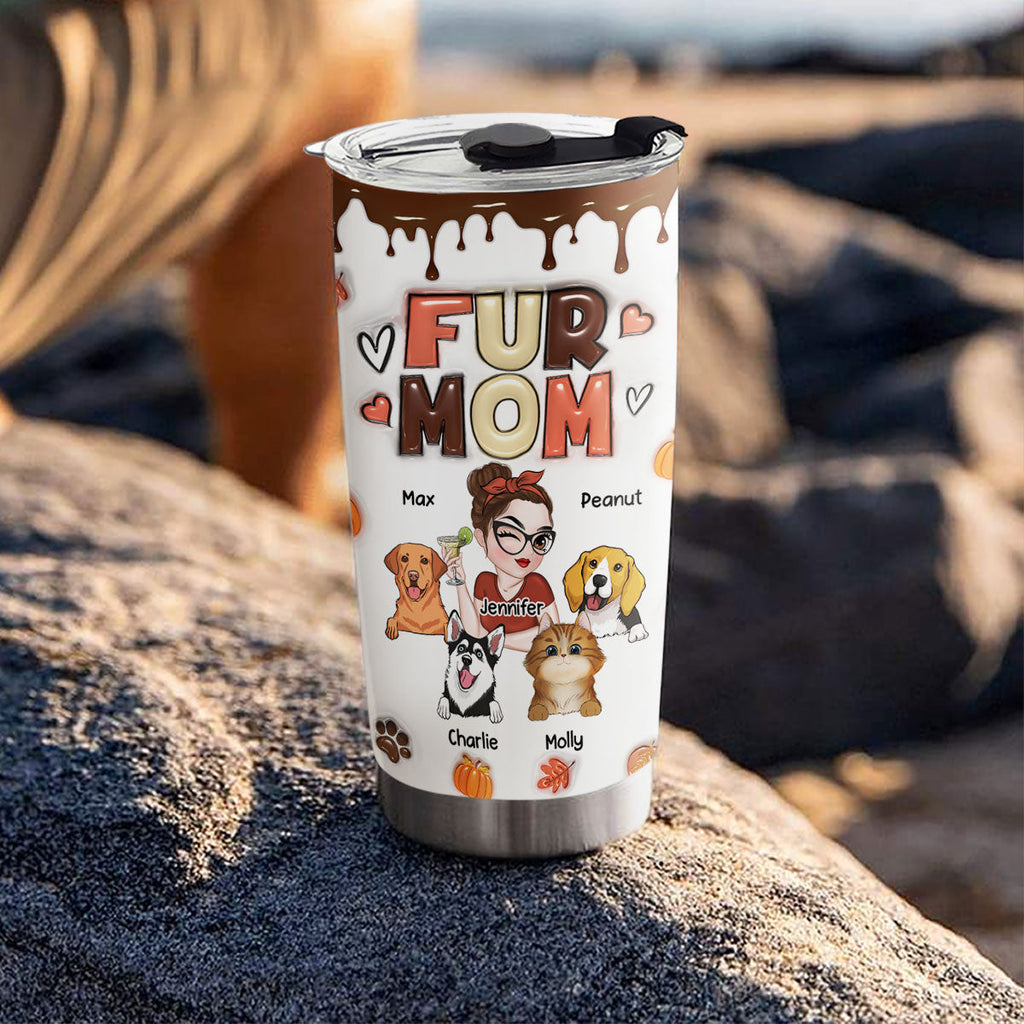Custom Mother's day Birthday Gifts For Pet Mom, Pet Lovers • Mom Of Pets Fall Season - Personalized 3D Inflated Effect Tumbler
