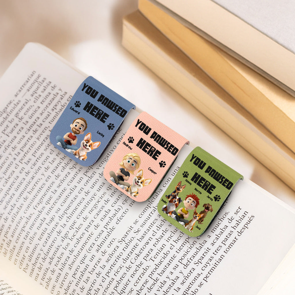 You Pawsed Here With Dad - Personalized Leather Bookmark