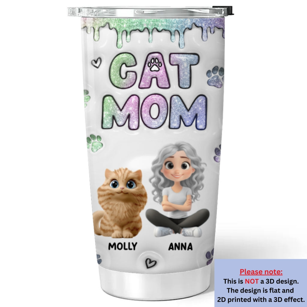 Custom Christmas Birthday Gifts For Cat Mom, Cat Lovers • Lovely Chibi Cat Mom - Personalized 3D Inflated Effect Tumbler