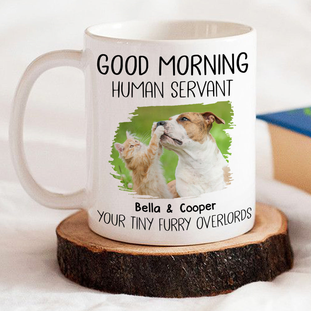 Custom Photo Mother's day Birthday Gifts For Cat Mom, Cat Lovers • Good Morning Human Servant Pet Photo Version - Personalized Coffee Mug