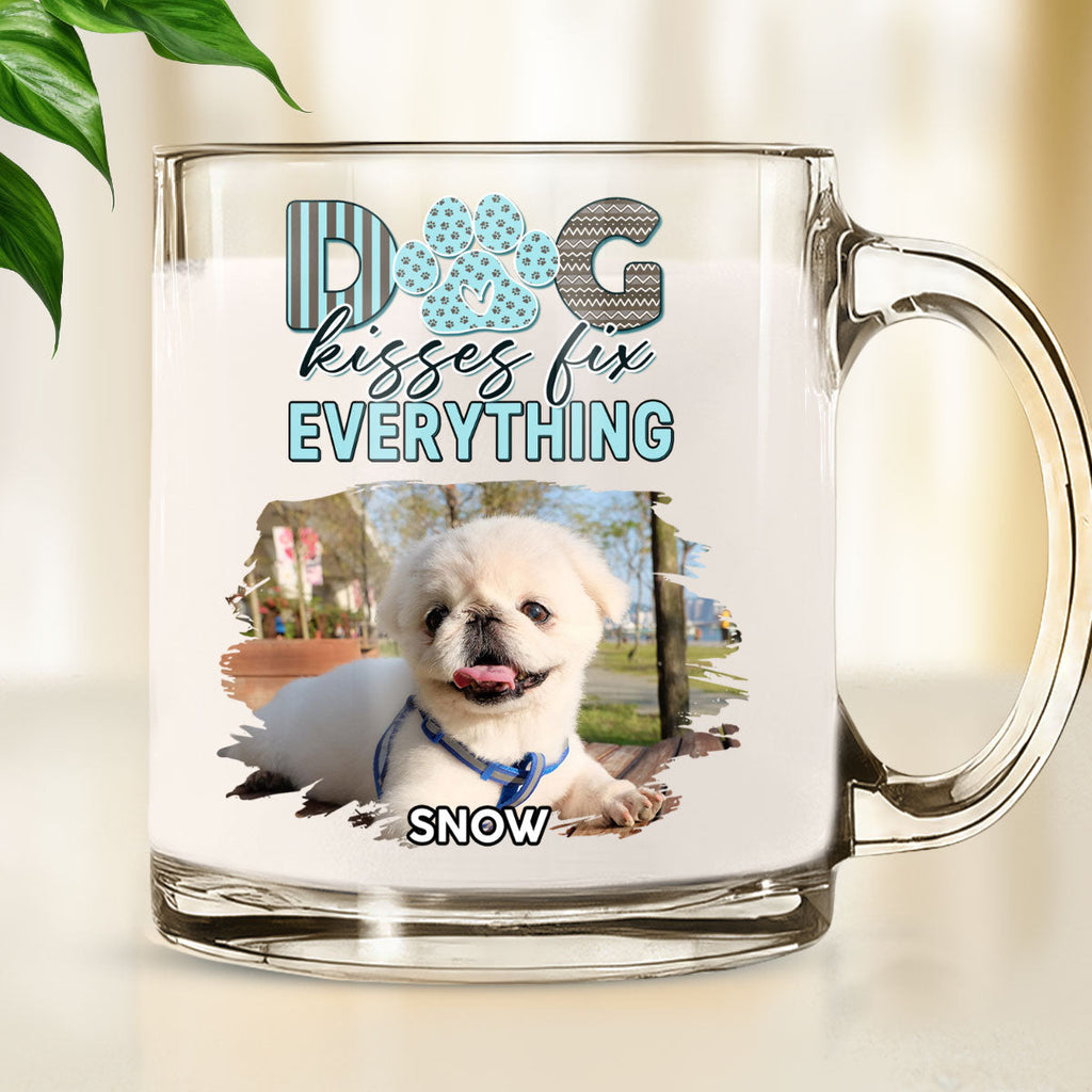 Custom Photo Christmas Birthday Gifts For Dog Lovers • Dog Kisses Above All Photo - Personalized Glass Mug