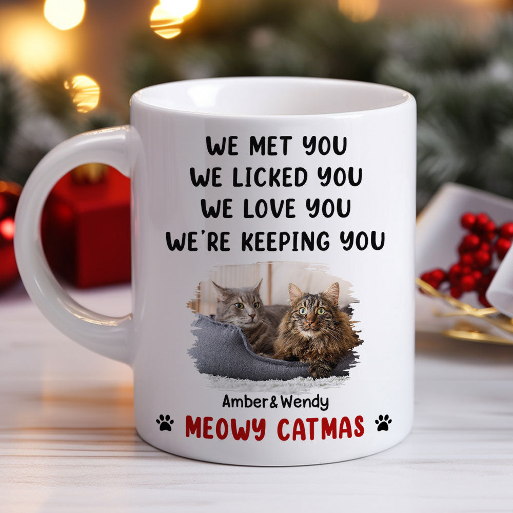 Custom Photo Christmas Birthday Gifts For Cat Lovers • We Licked And Love You Ver Cat Christmas Photo - Personalized Coffee Mug