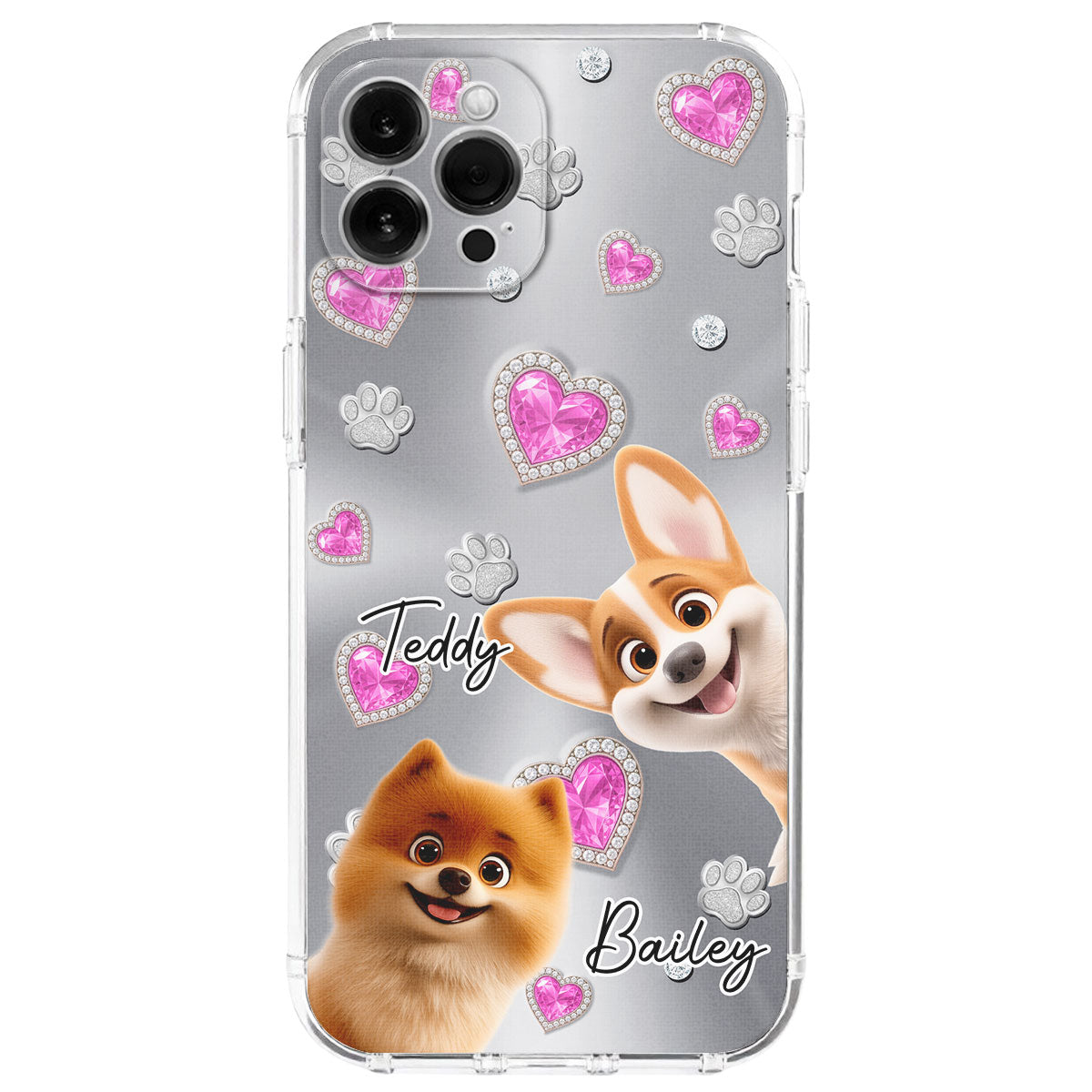 Glitter Cute Cartoon Dogs - Personalized Phone Case