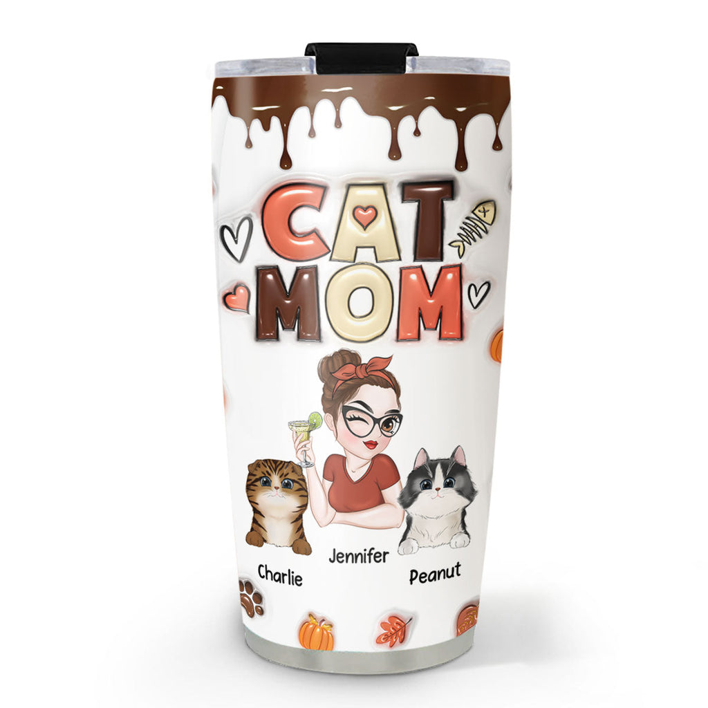 Custom Mother's day Birthday Gifts For Pet Mom, Pet Lovers • Mom Of Cats Fall Season - Personalized 3D Inflated Effect Tumbler