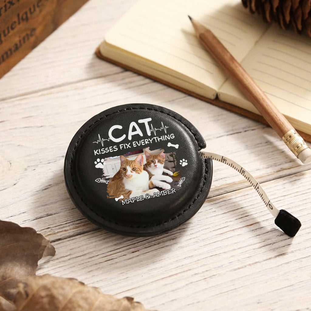 Cat Kisses Photo - Personalized Leather Tape Measure