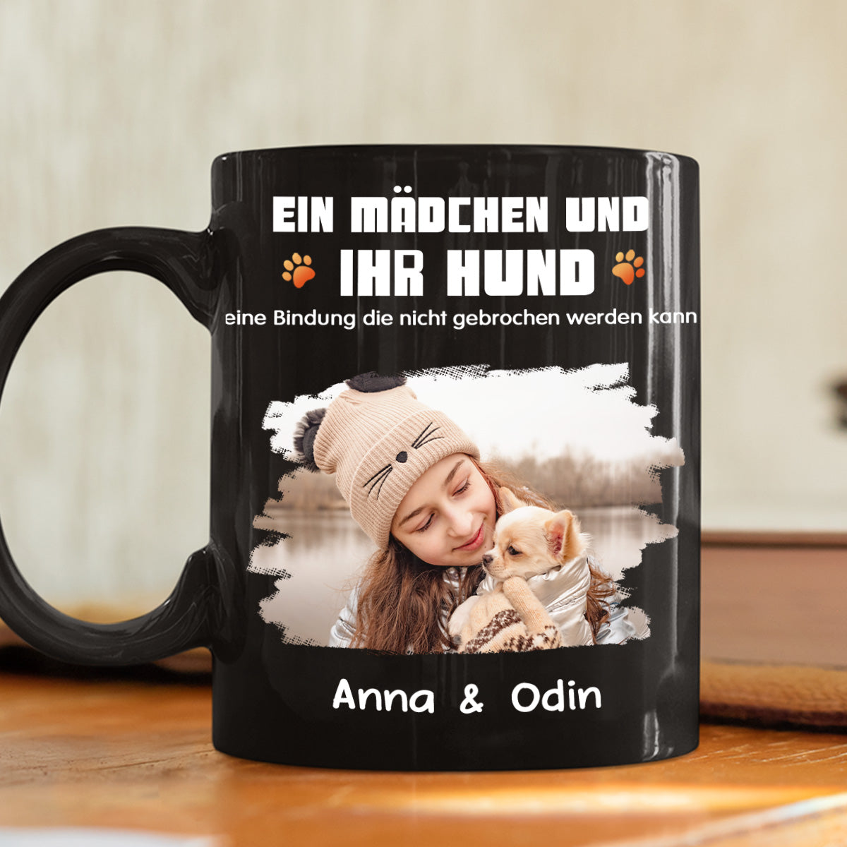 Custom Photo Christmas Birthday Gifts For Dog Lovers • Mensch und sein Hund Cartoon Weihnachtsfoto – Personalisierte Kaffeetasse