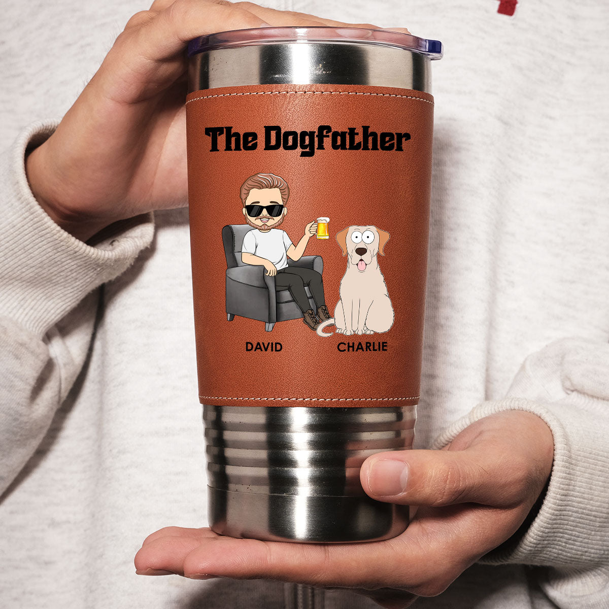 Custom Father's day Birthday Gifts For Dog Dad, Dog Lovers • The Dogfather - Personalized Leather Tumbler