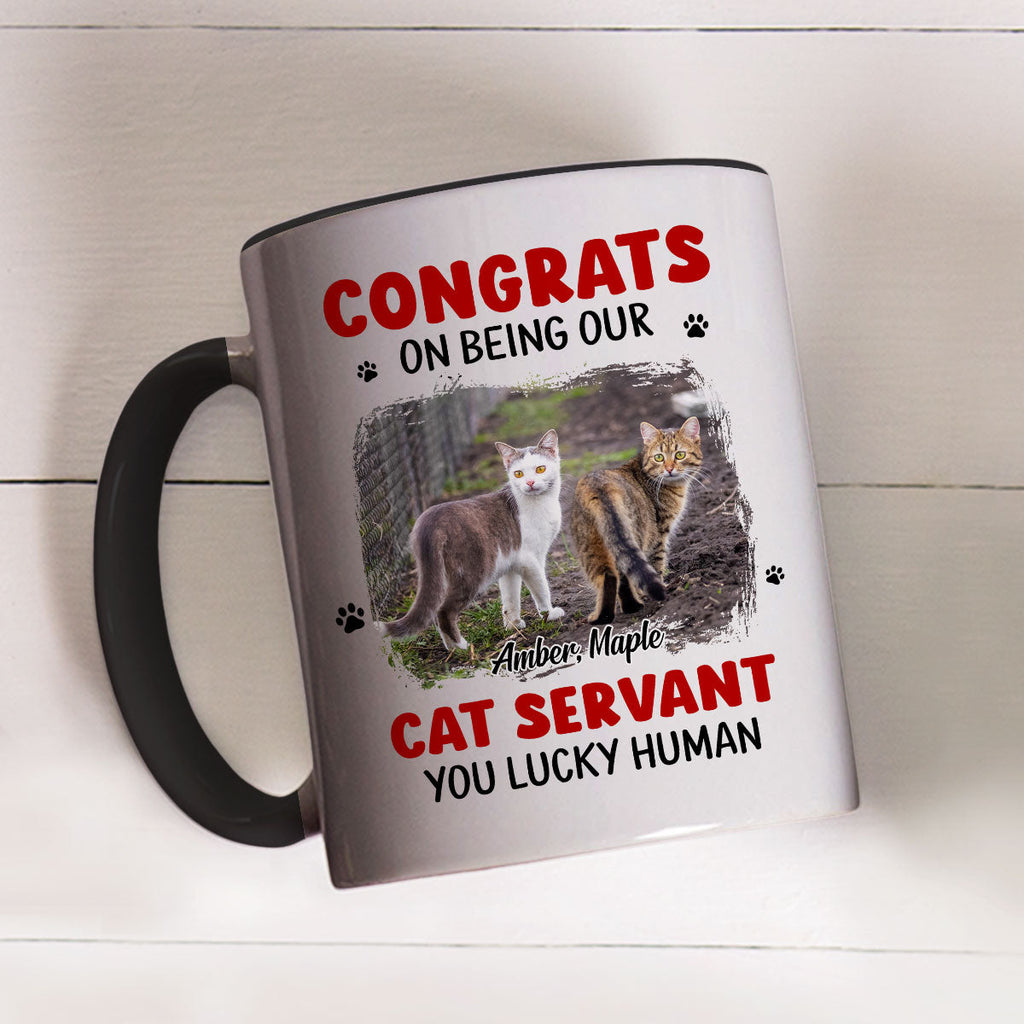 Custom Photo Christmas Birthday Gifts For Cat Lovers • You Lucky Hooman Cat Servant Photo - Personalized Accent Mug