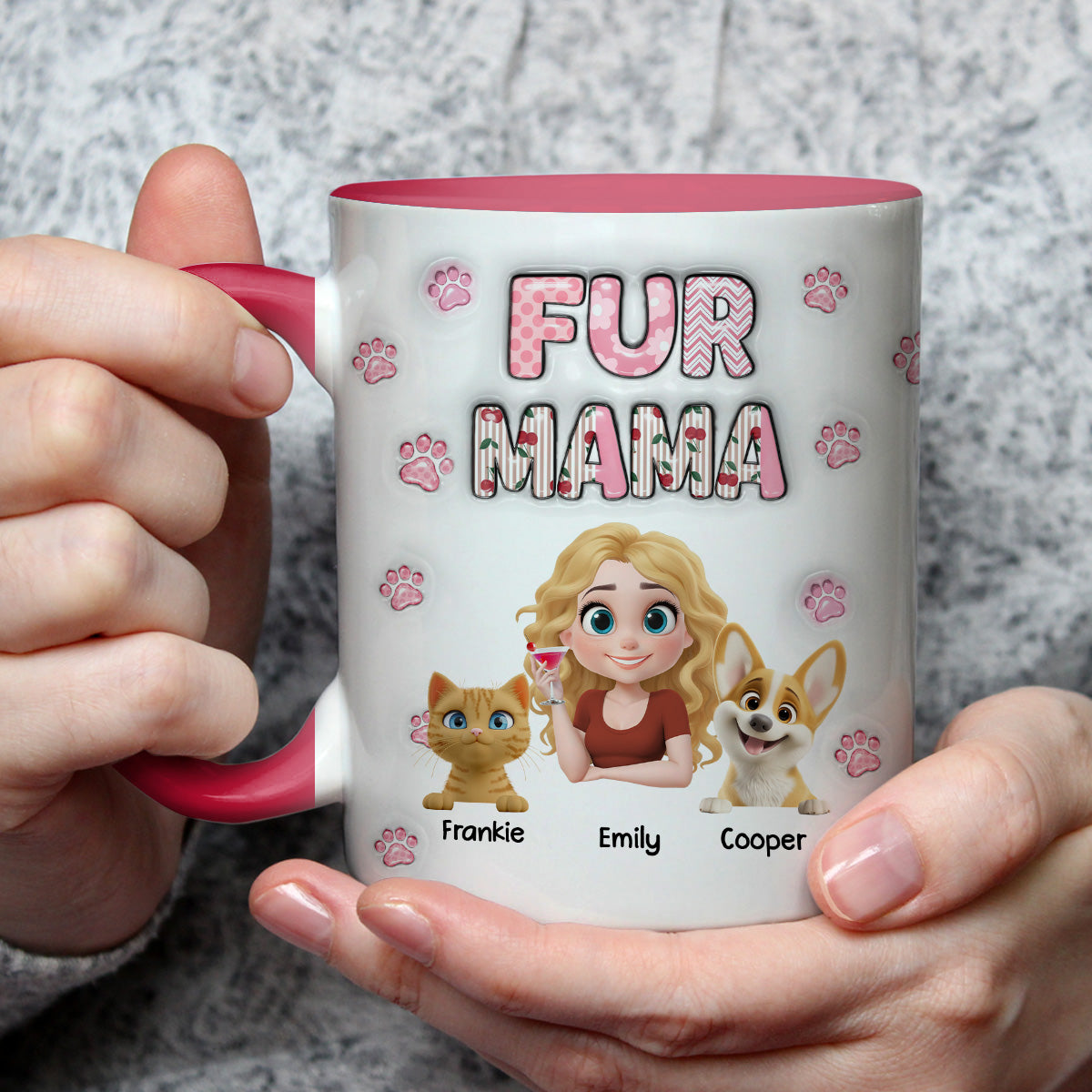 Custom Christmas Birthday Gifts For Pet Mom, Pet Lovers • Cherry On Top Of Us - Personalized 3D Inflated Effect Accent Mug