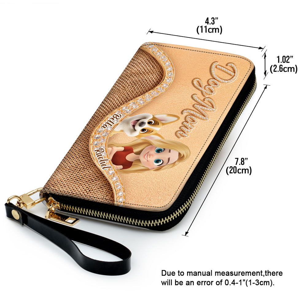 Gold Chibi Dog Mom - Personalized Leather Wallet
