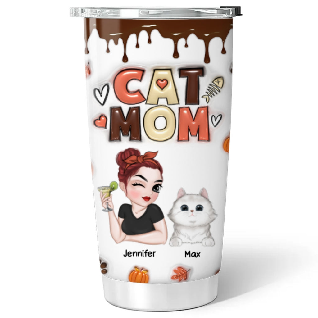 Custom Mother's day Birthday Gifts For Pet Mom, Pet Lovers • Mom Of Cats Fall Season - Personalized 3D Inflated Effect Tumbler