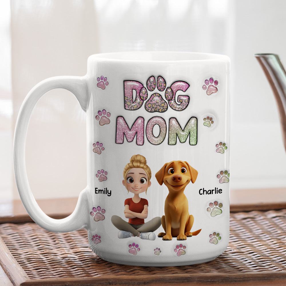 Custom Mother's day Birthday Gifts For Dog Mom, Dog Lovers • Dog Mom Lovely Chibi - Personalized 3D Inflated Effect Mug