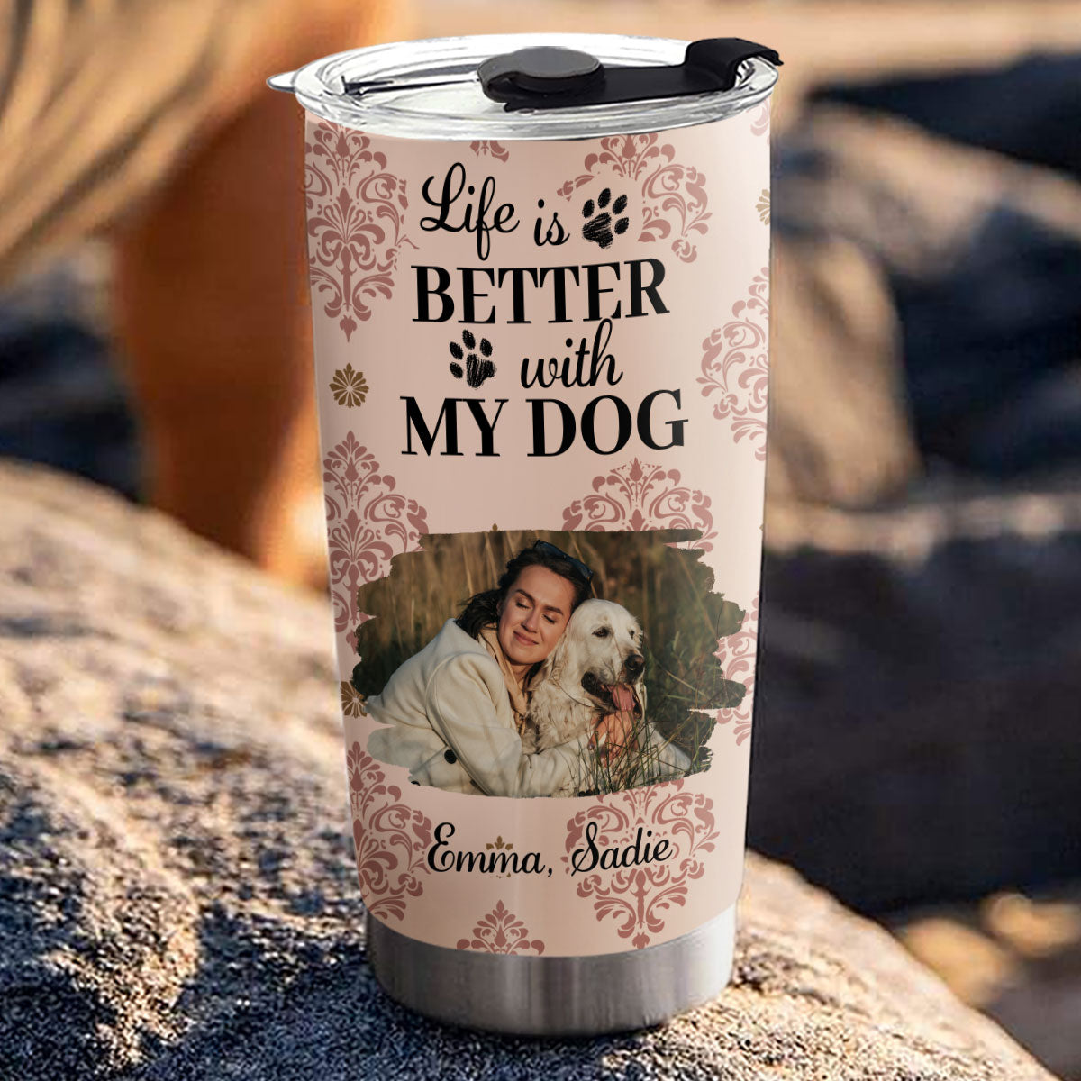 Custom Photo Christmas Birthday Gifts For Dog Mom, Dog Lovers • Life Is Better Dog Cartoon Photo - Personalized Tumbler