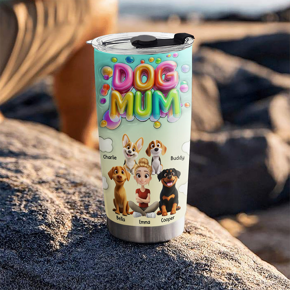 Custom Christmas Birthday Gifts For Dog Mom, Dog Lovers • Puppy Love Moments Cartoonize - Personalized 3D Inflated Effect Tumbler