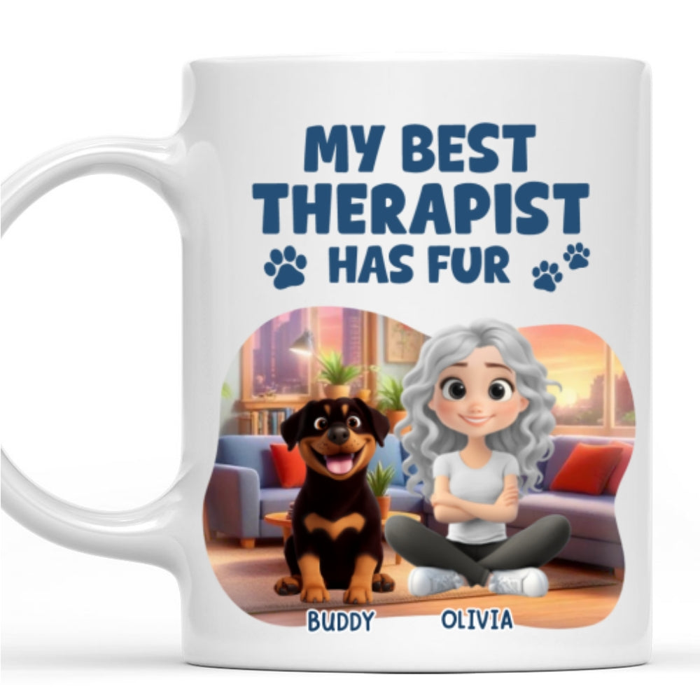 Custom Mother's day Birthday Gifts For Dog Mom, Dog Lovers • Best Therapist Has Fur - Personalized Coffee Mug