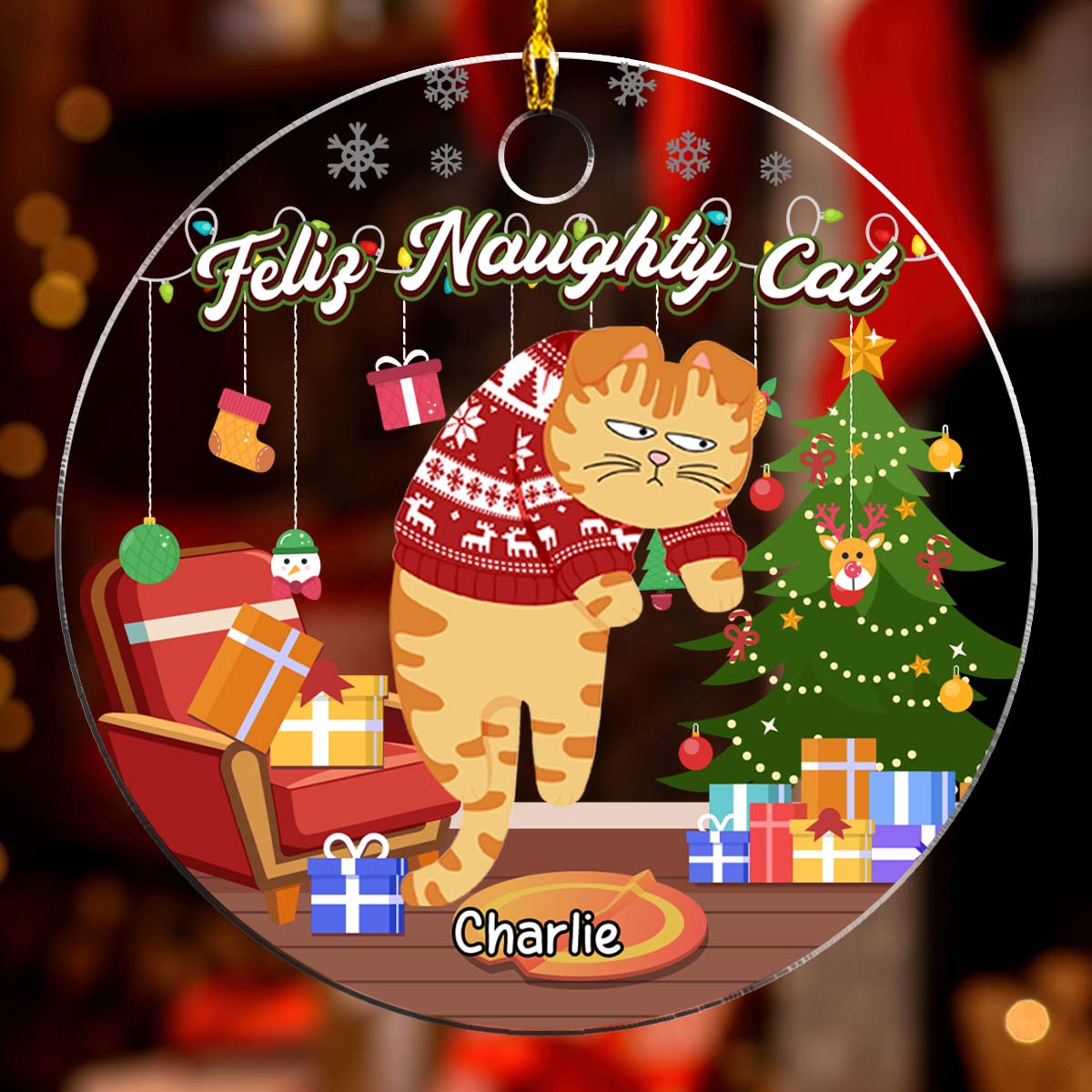 Feliz Naughty Cats - Personalized Acrylic Ornament