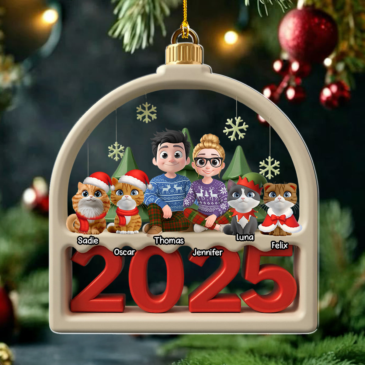 Custom Christmas Decor Home Birthday Gifts For Pet Lovers • Family Furry And Cat - Personalized Acrylic Ornament