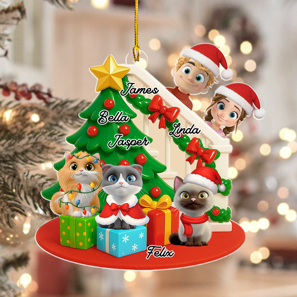 Custom Christmas Decor Home Birthday Gifts For Cat Lovers • Hide And Seek - Personalized 3D Effect Acrylic Ornament