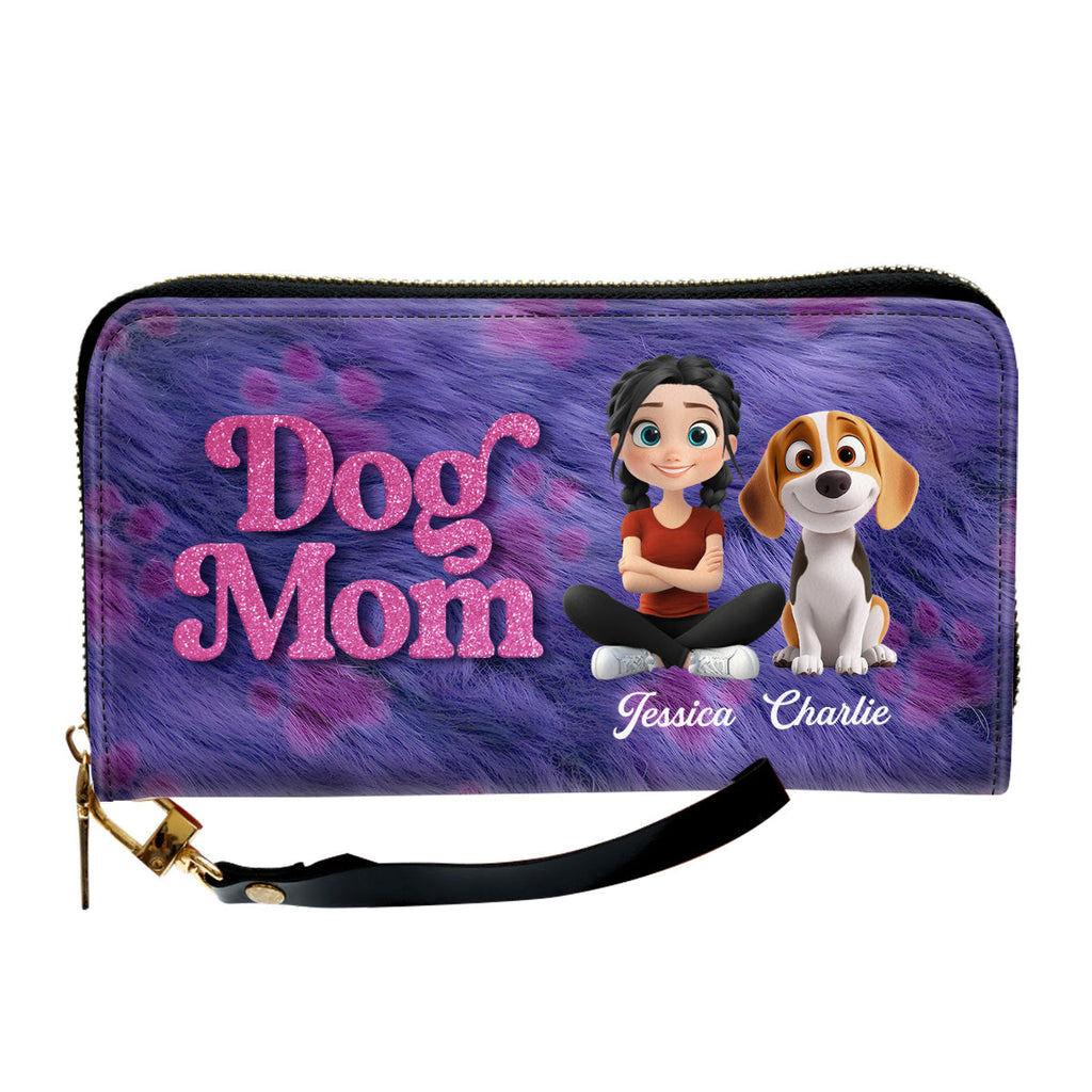 Bling Dog Mom Cartoon - Personalized Leather Wallet