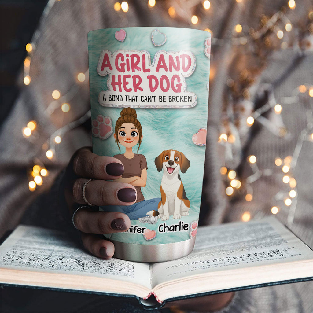 Custom Christmas Birthday Gifts For Dog Mom, Dog Lovers • Storybook Cute Girl And Her Dogs - Personalized Tumbler