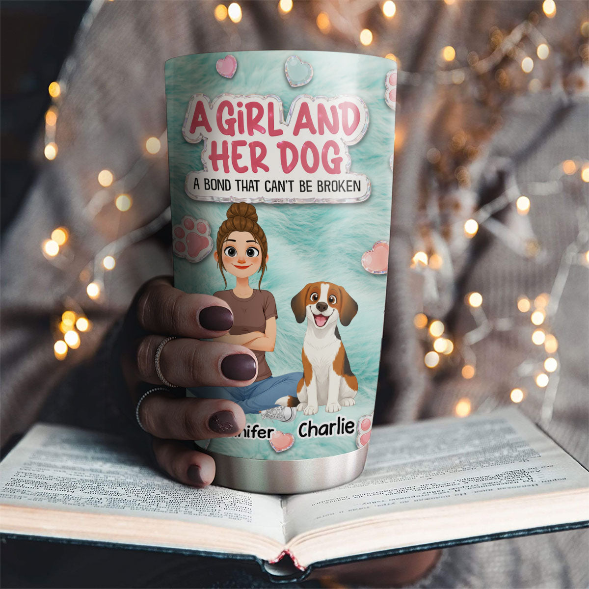 Custom Christmas Birthday Gifts For Dog Mom, Dog Lovers • Storybook Cute Girl And Her Dogs - Personalized Tumbler