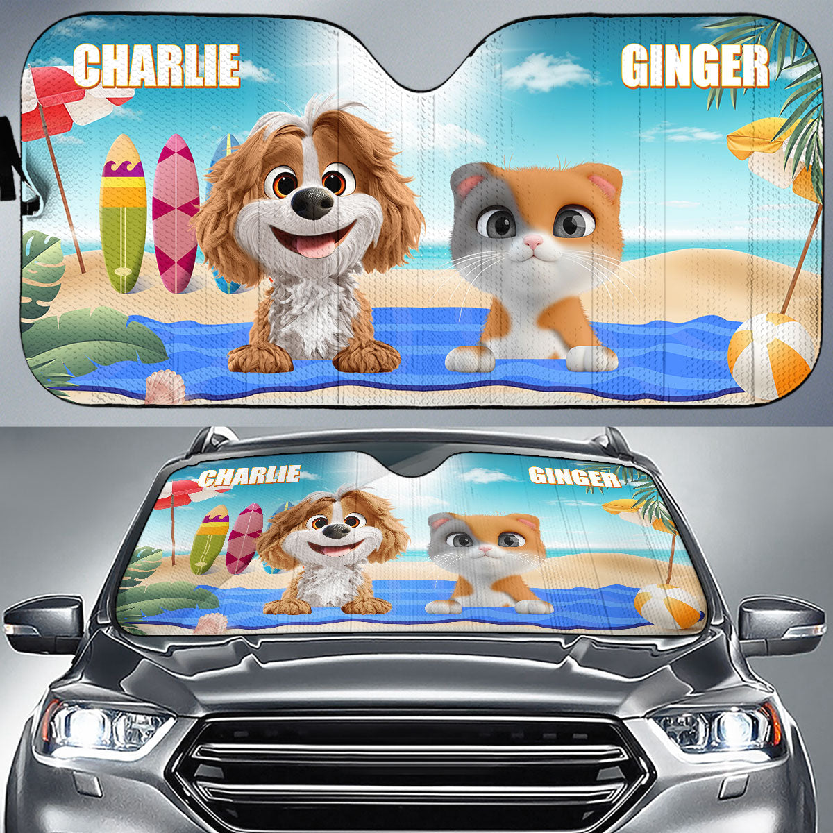 Custom Christmas Birthday Gifts Car Accessories for Pet Parents • Pet And Beach - Personalized Car Sunshade