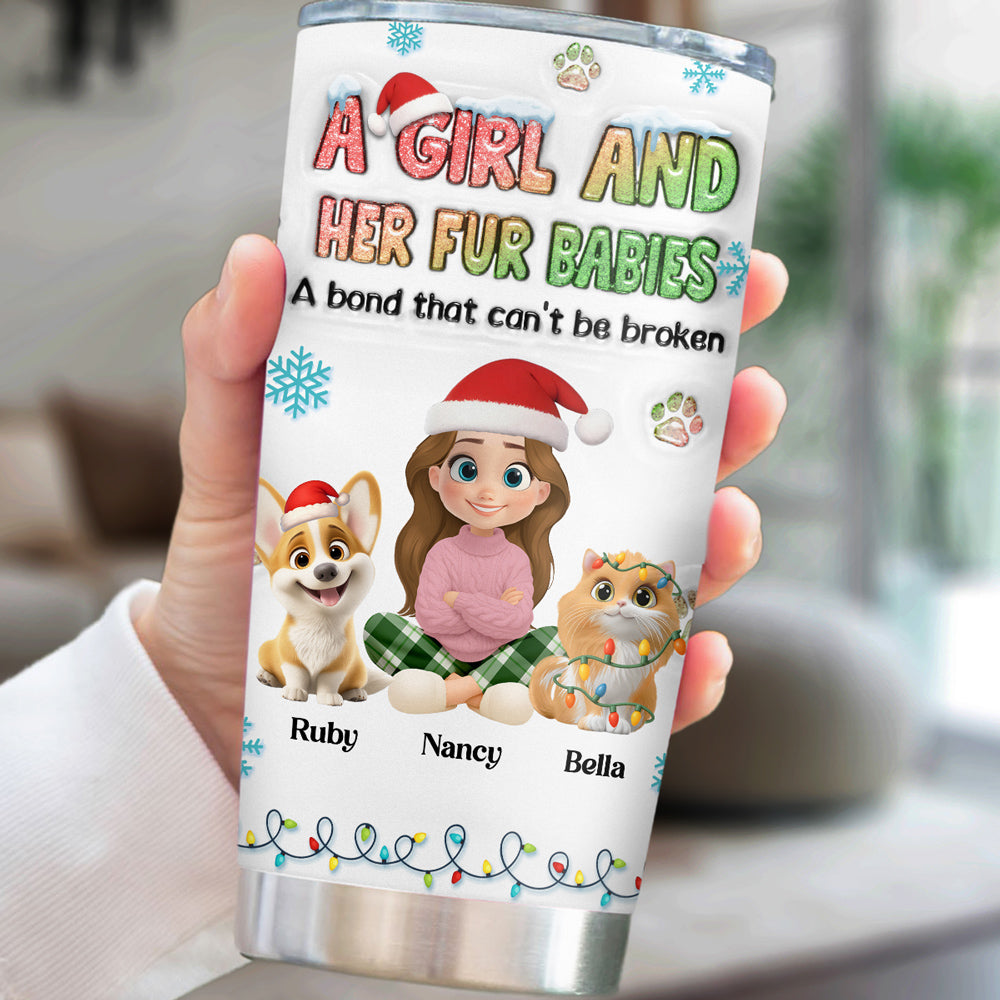 Custom Christmas Birthday Gifts For Pet Mom, Pet Lovers • A Girl And Her Lovely Fur Baby Christmas - Personalized 3D Inflated Effect Tumbler