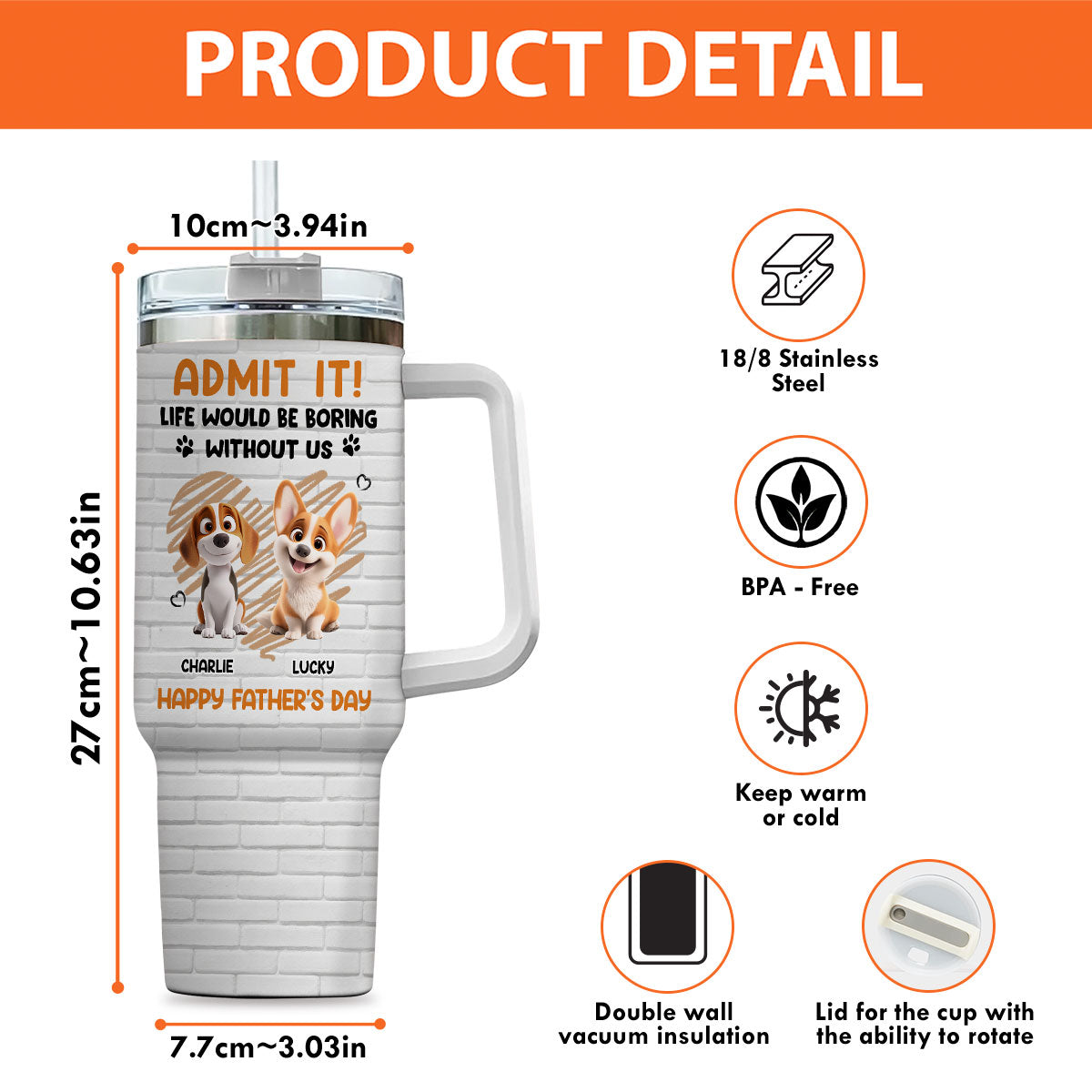 Custom Photo Father's day Birthday Gifts For Dog Dad, Dog Lovers • Admit It Dad Orange Photo - Personalized Tumbler