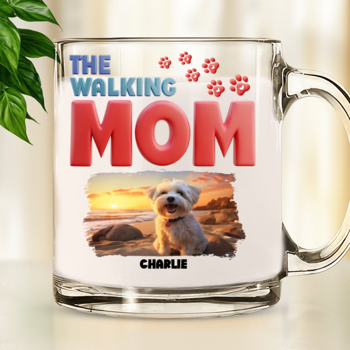 Custom Photo Mother's day Birthday Gifts For Dog Mom, Dog Lovers • Lovely Walking Mom Cartoon Photo - Personalized Glass Mug