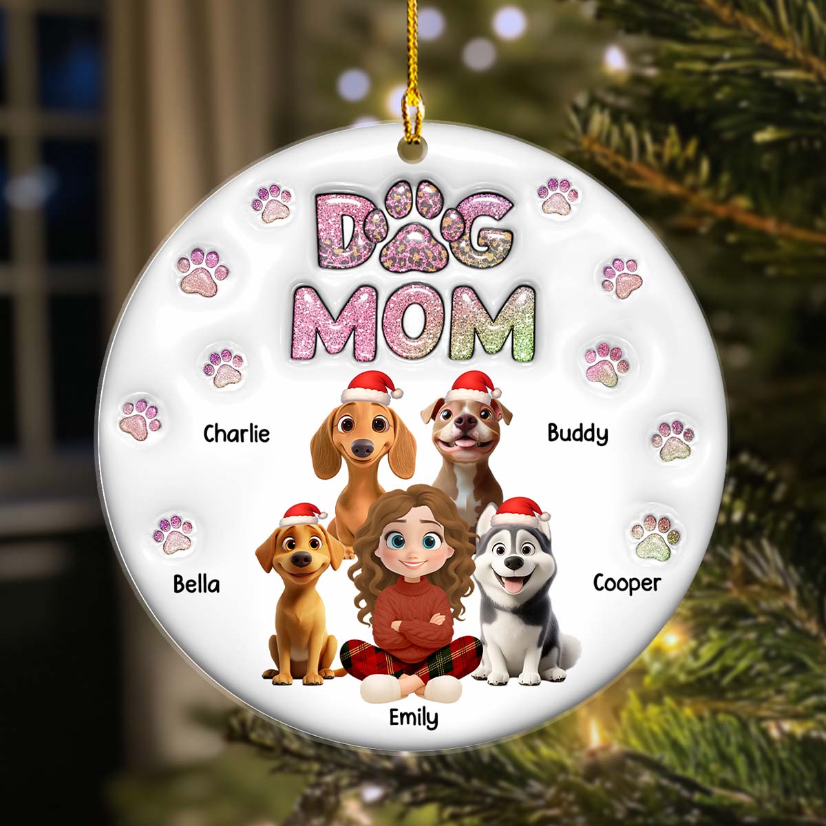 Custom Christmas Decor Home Birthday Gifts For Dog Lovers • Dog Mom Lovely Chibi - Personalized 3D Inflated Effect Acrylic Ornament