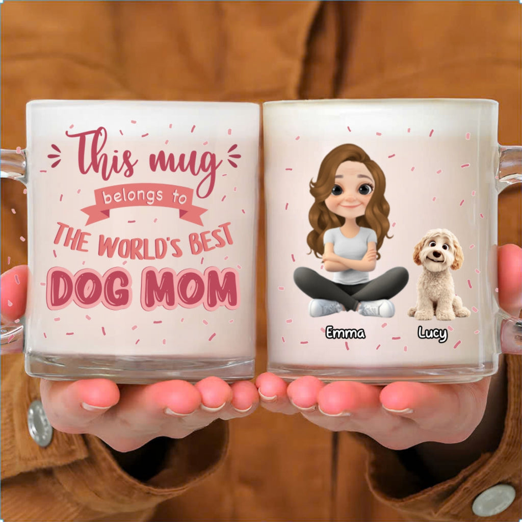 Custom Mother's day Birthday Gifts For Dog Mom, Dog Lovers • This Mug Belongs To - Personalized Glass Mug