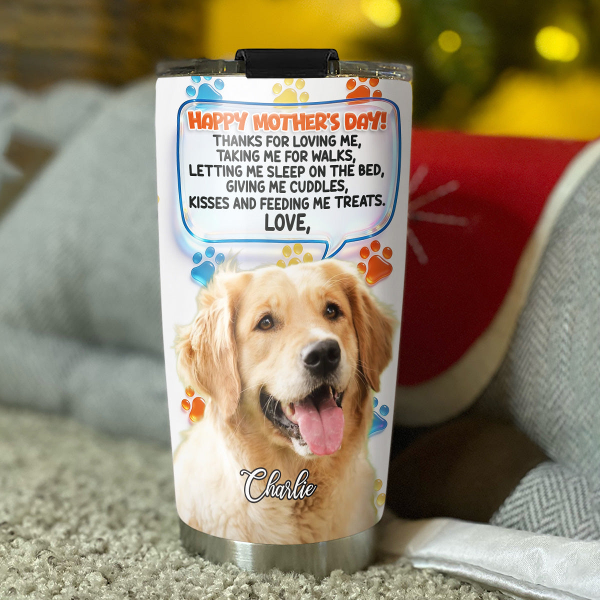 Custom Photo Mother's day Birthday Gifts For Dog Mom, Dog Lovers • Thanks For Loving Me Mom 2 Photo - Personalized 3D Inflated Effect Tumbler