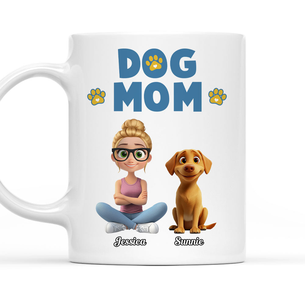 Custom Christmas Birthday Gifts For Dog Lovers • Girl And Dog Cartoon Style - Personalized Coffee Mug