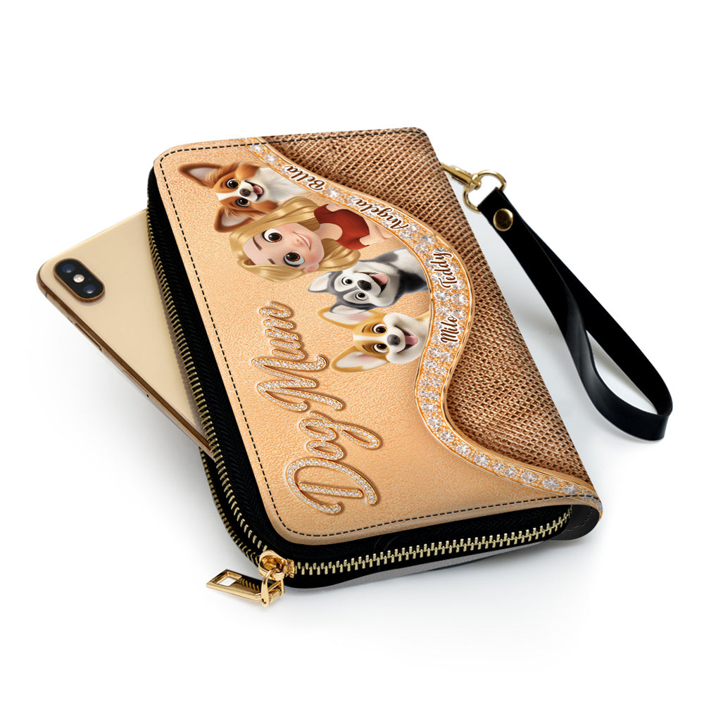 Gold Chibi Dog Mom - Personalized Leather Wallet