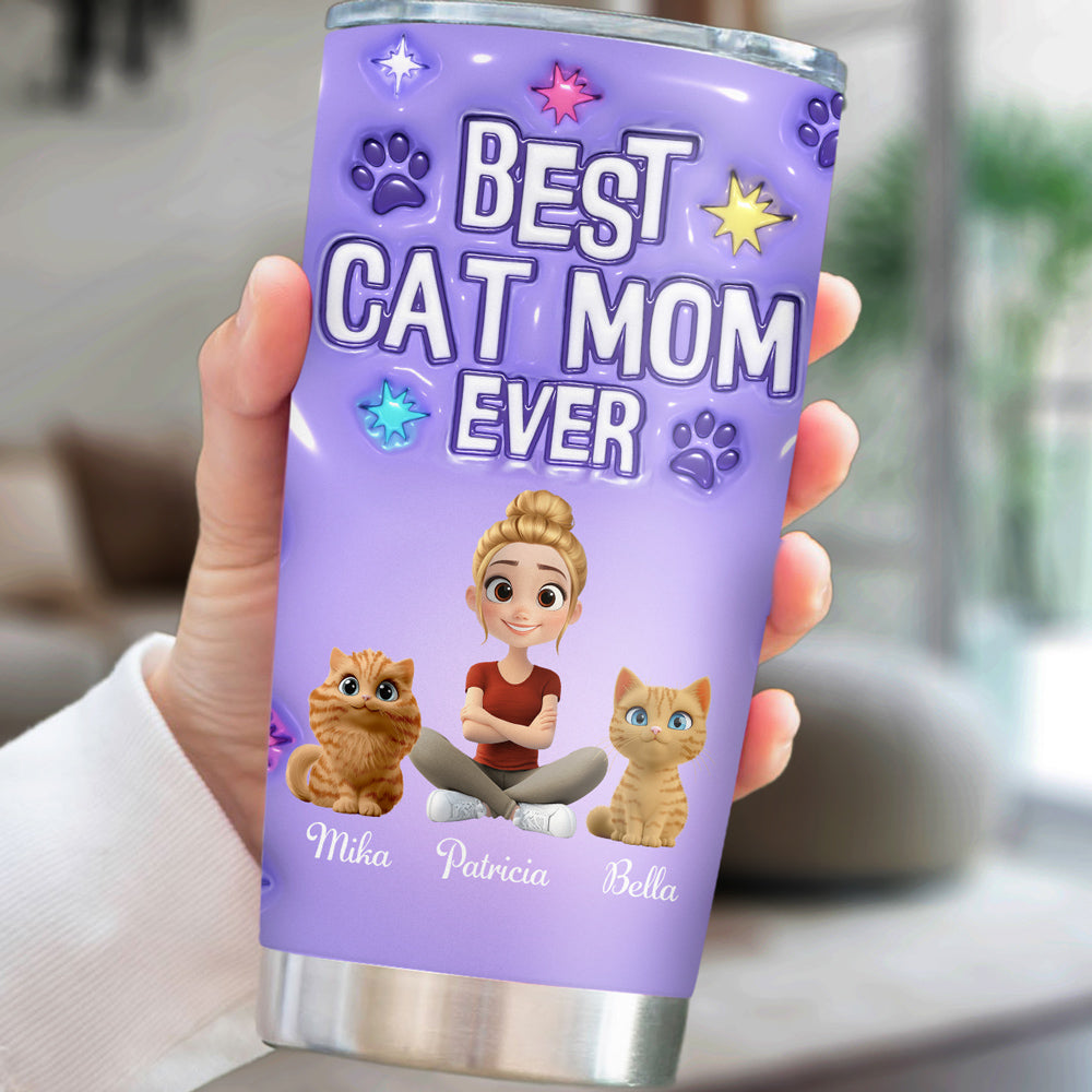 Custom Christmas Birthday Gifts For Cat Mom, Cat Lovers • Cat Mom Power - Personalized 3D Inflated Effect Tumbler