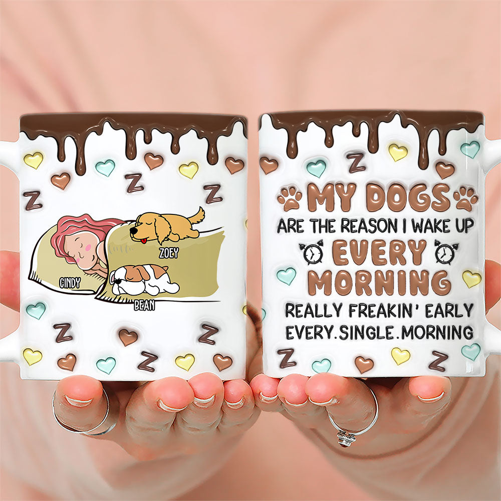 Custom Christmas Birthday Gifts For Dog Lovers • The Reason I Wake Up - Personalized 3D Inflated Effect Mug