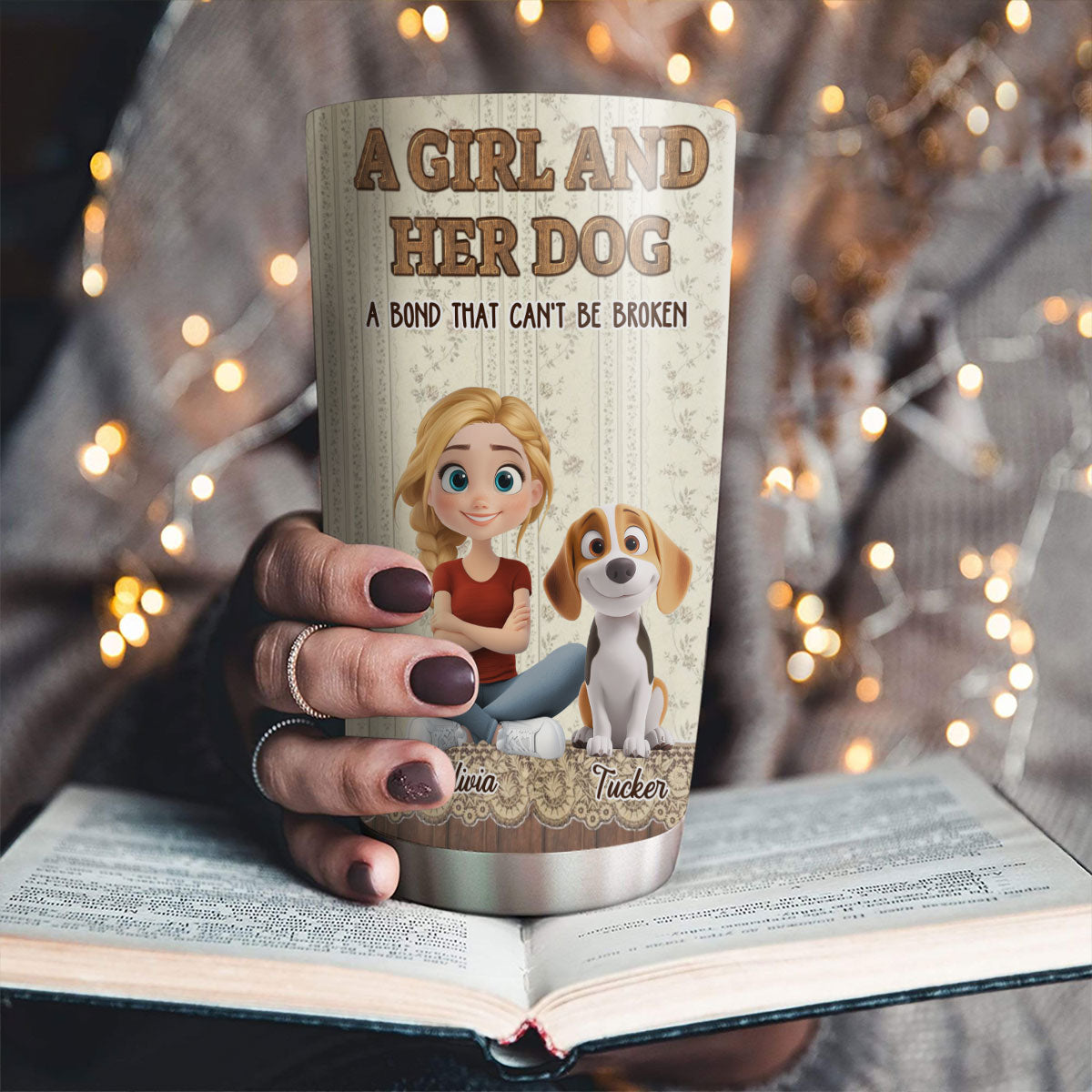 Custom Christmas Birthday Gifts For Dog Mom, Dog Lovers • A Vintage Girl And Her Dog - Personalized 3D Effect Tumbler
