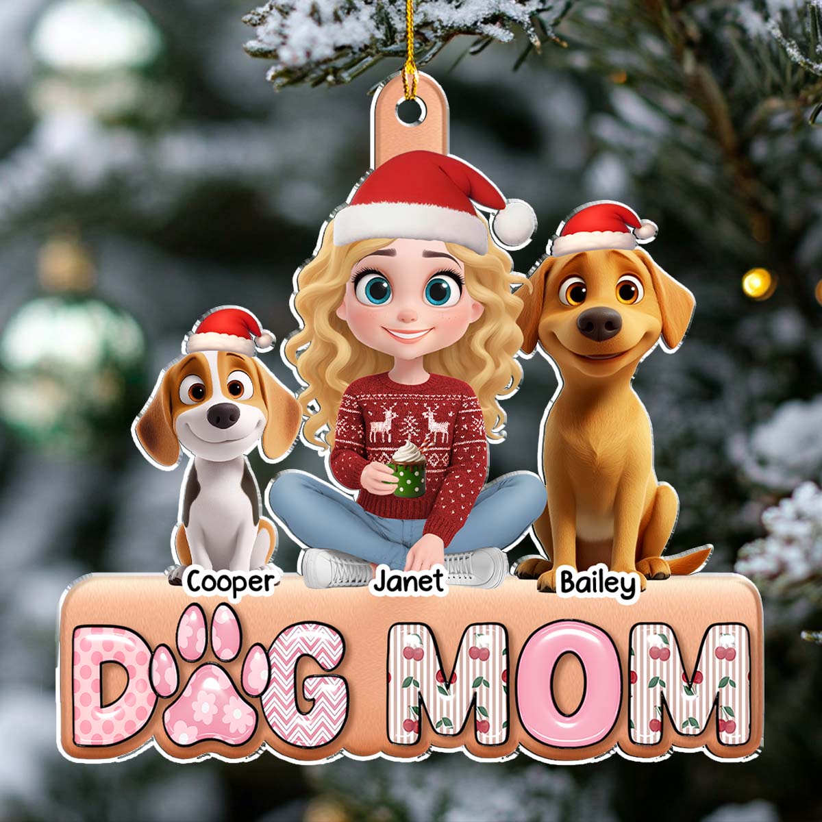 Custom Christmas Decor Home Birthday Gifts For Dog Mom, Dog Lovers • Cherry On Top This Year - Personalized 3D Effect Acrylic Ornament