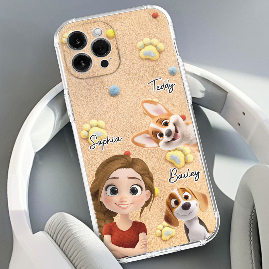 Custom Christmas Birthday Gifts For Dog Mom • Stuffy Girl And Her Lovely Dogs - Personalized 3D Effect Phone Case