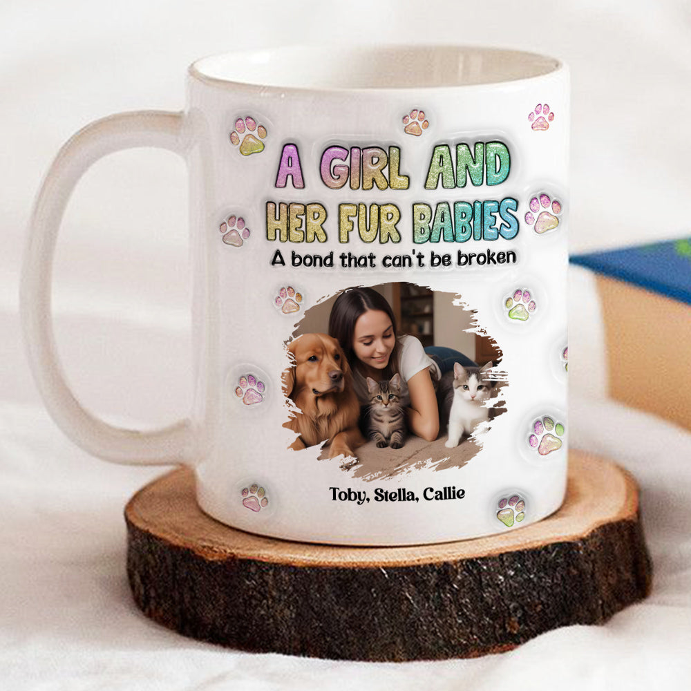 Custom Photo Christmas Birthday Gifts For Dog Mom, Dog Lovers • A Girl And Her Fur Babies Photo - Personalized 3D Inflated Effect Mug
