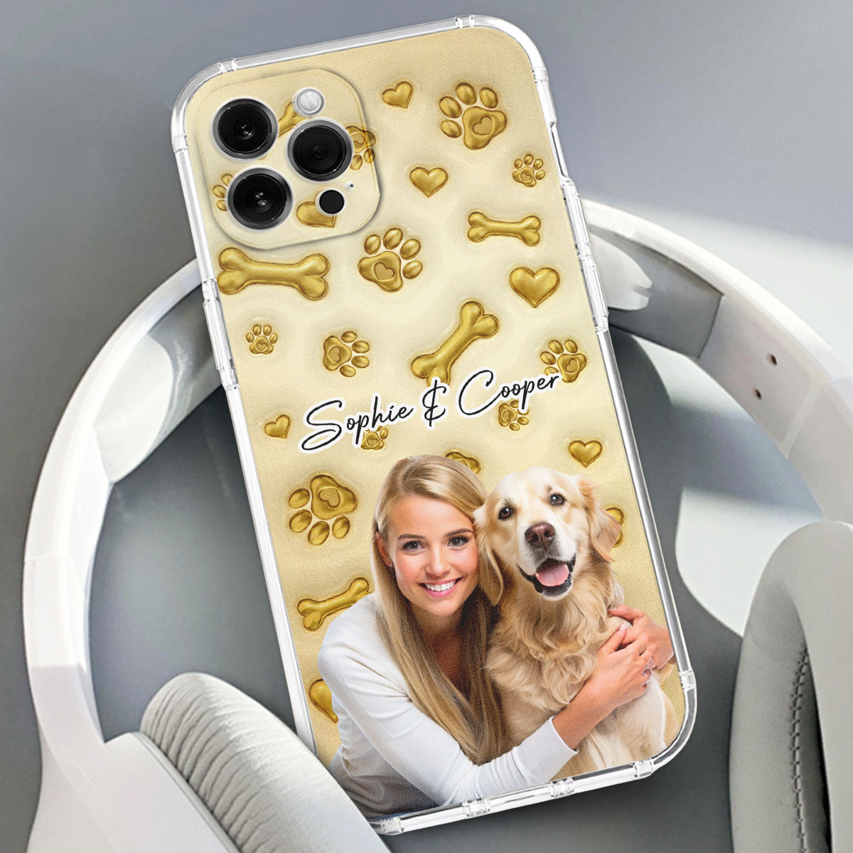 Gold Glitter Dog Mom Photo - Personalized 3D Effect Phone Case