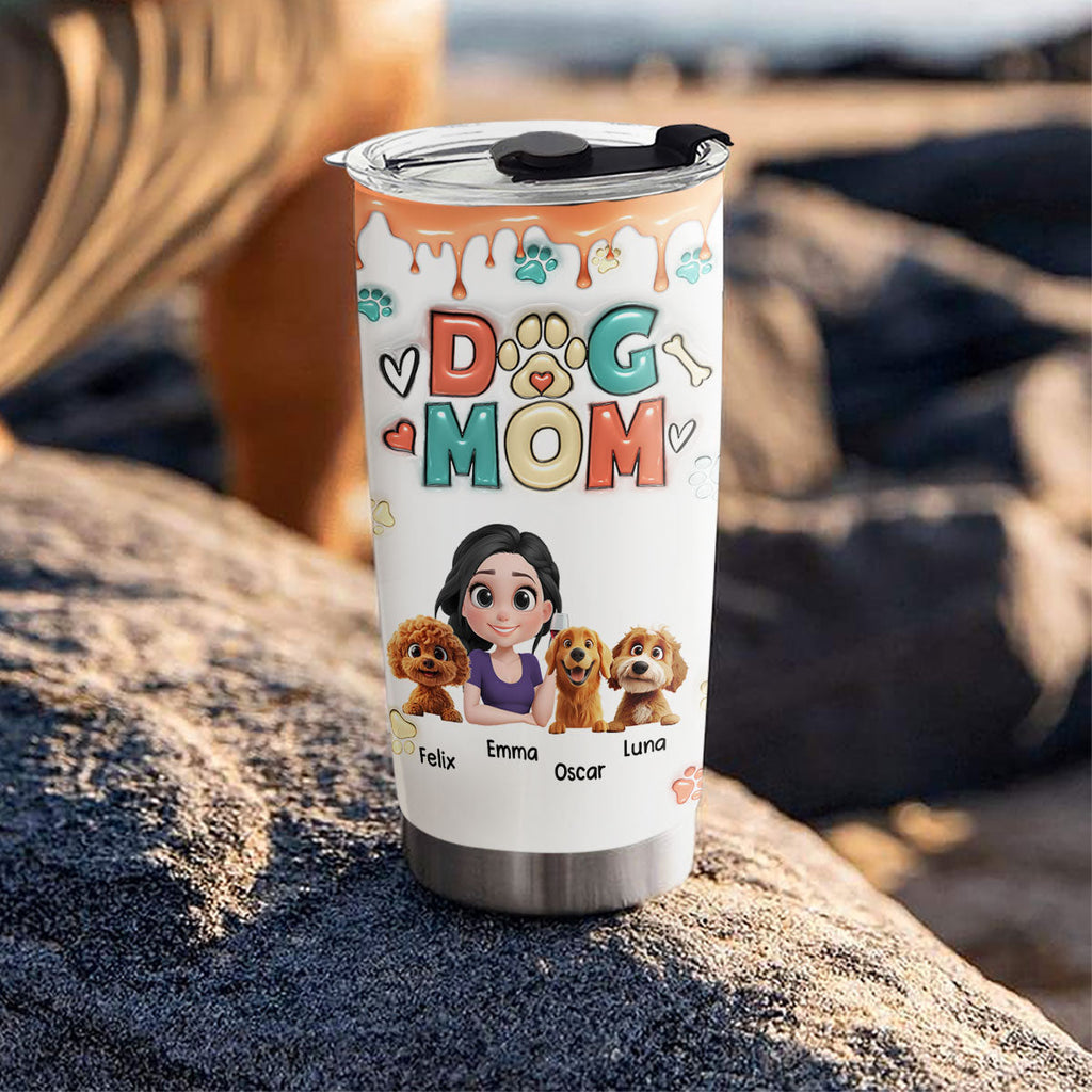 Custom Christmas Birthday Gifts For Pet Mom, Pet Lovers • Mom Of Dogs Cartoon- Personalized 3D Inflated Effect Tumbler