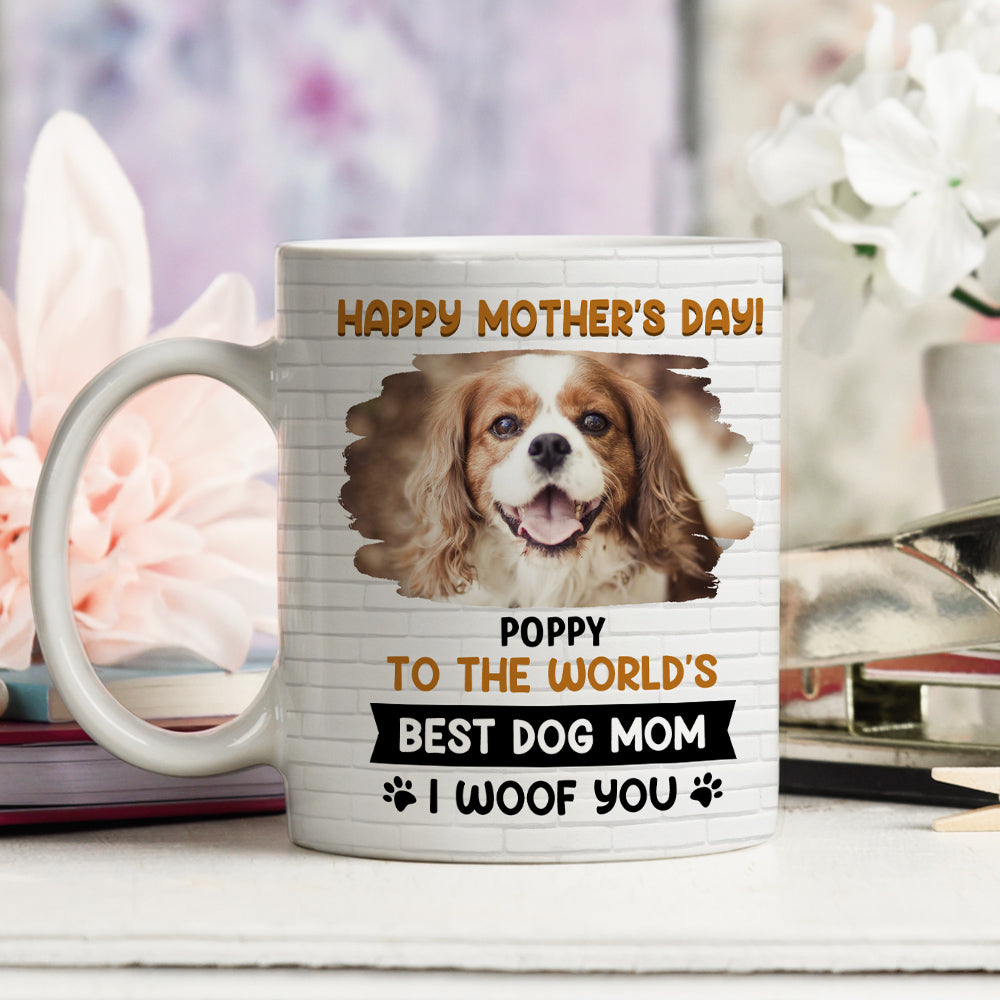Custom Photo Mother's day Birthday Gifts For Dog Mom, Dog Lovers • I Woof You Mommy Photo - Personalized Coffee Mug