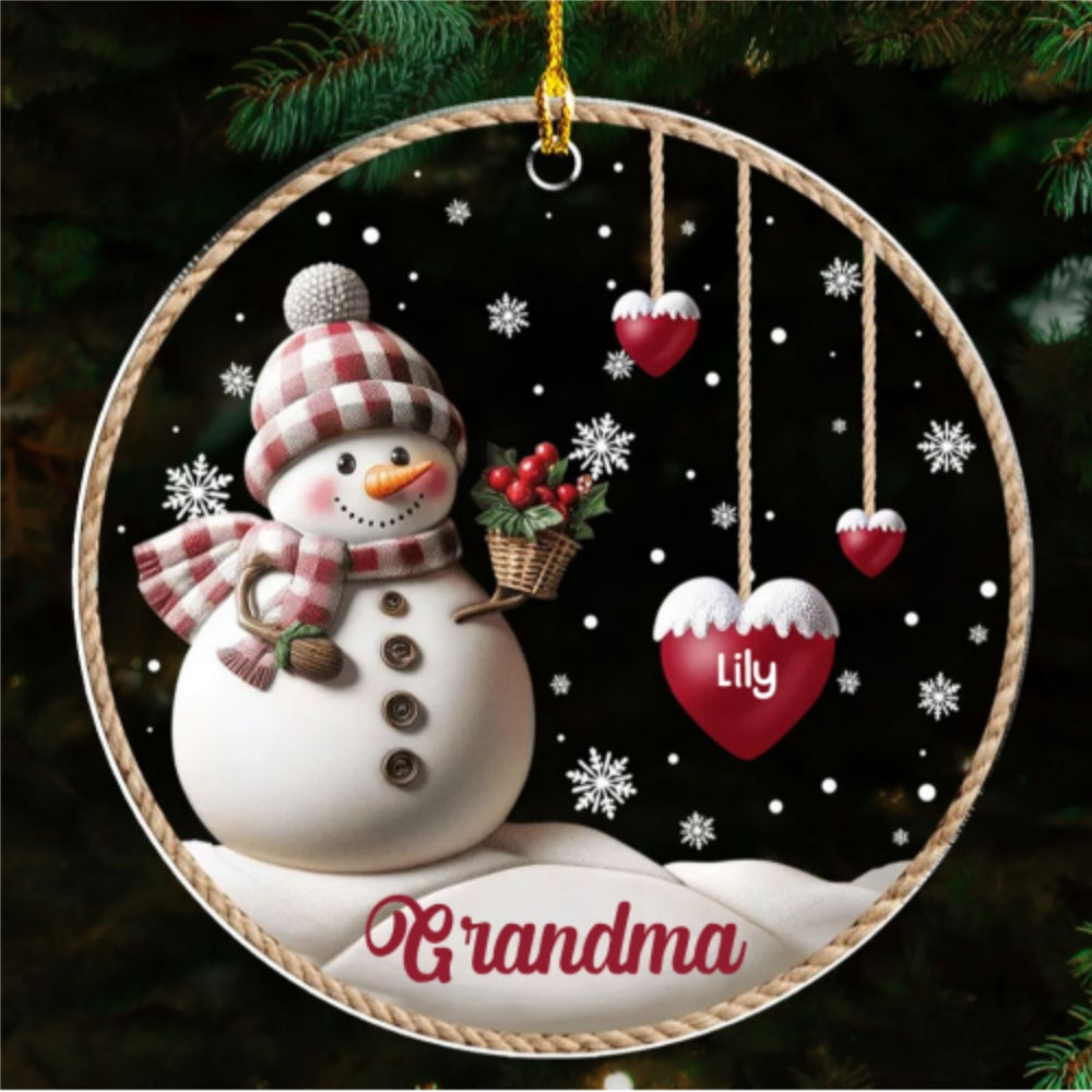 Happy Christmas Snowman Grandma - Personalized 3D Inflated Effect Acrylic Ornament