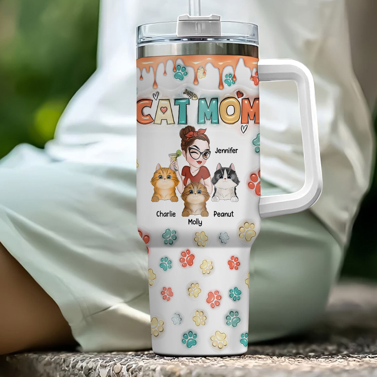 Custom Mother's day Birthday Gifts For Cat Mom, Cat Lovers • Mom Of Cats Ver 2 - Personalized 3D Inflated Effect Printed 40 Oz Tumbler