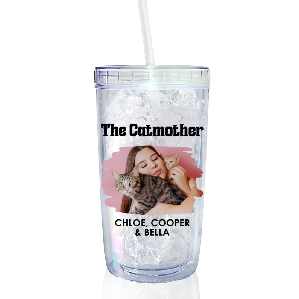 Custom Photo Christmas Birthday Gifts For Cat Mom, Cat Lovers • The Catmother Chibi Photo - Personalized 14oz Plastic Tumbler