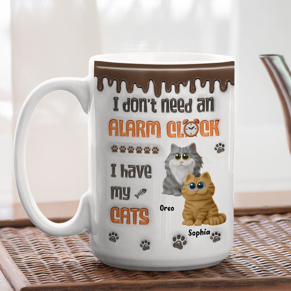 Custom Christmas Birthday Gifts For Cat Lovers • No Alarm Clock Needed - Personalized 3D Inflated Effect Mug