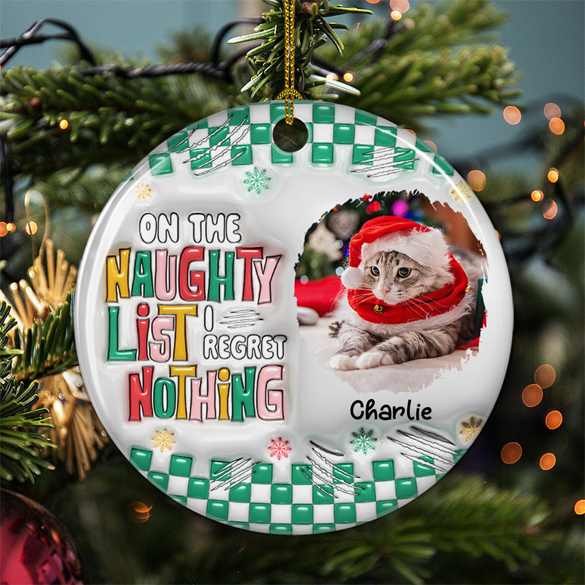 On The Naughty List We Regret Nothing Photo - Personalized 3D Inflated Effect Ceramic Ornament